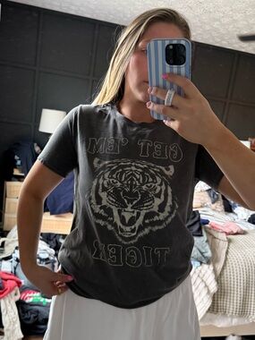 Vici Charcoal Graphic Short Sleeve Tee with Tiger Print